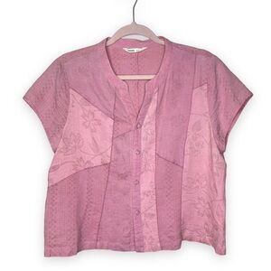 Dolsilnai Size 12 Korean Modern Hanbok Pink Floral Patchwork Button Up Blouse